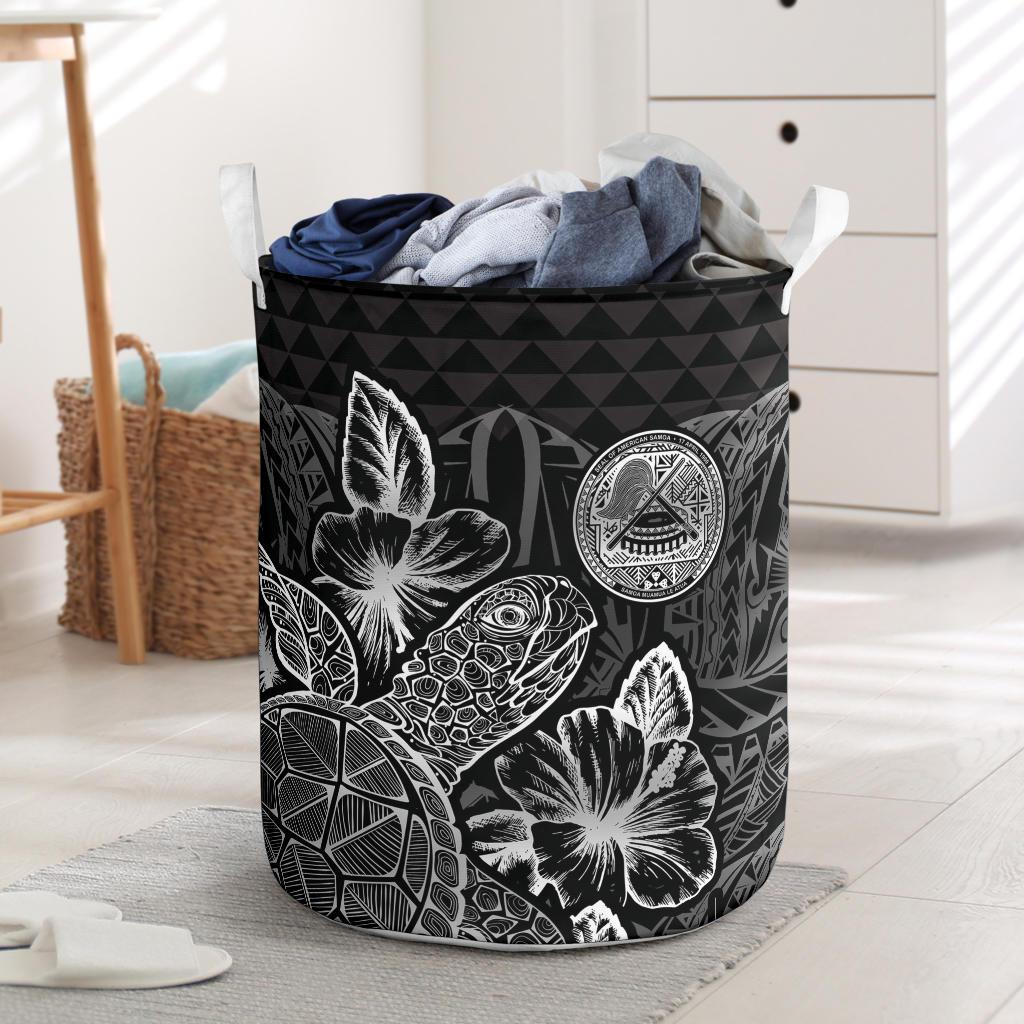 American Samoa Laundry Basket - Polynesian Turtle Hibiscus Black Laundry Basket One Size Black - Polynesian Pride