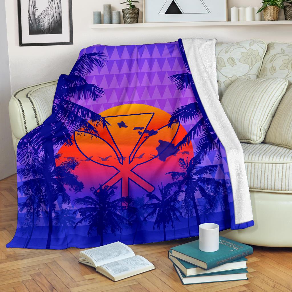 Hawaii Summer Sunset Kanaka Kakau Premium Blanket White - Polynesian Pride