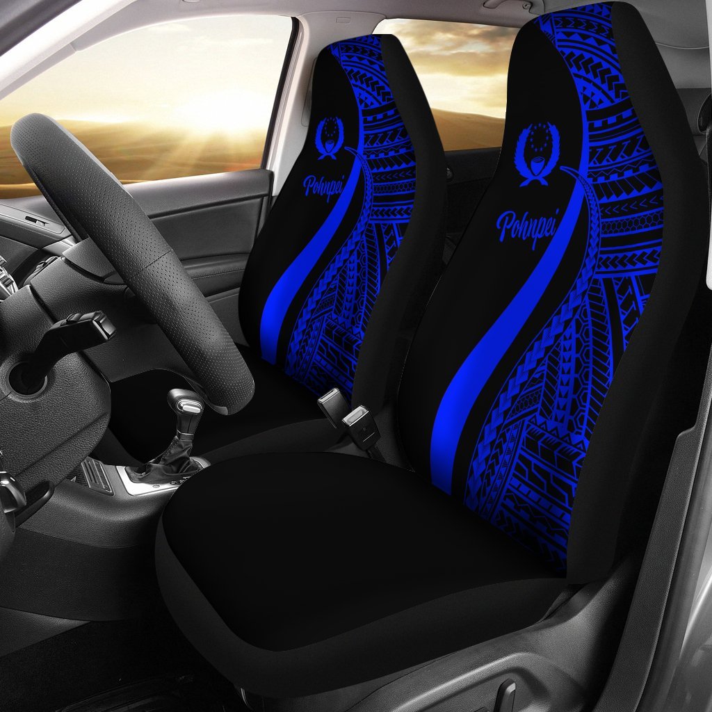 Pohnpei Car Seat Covers - Blue Polynesian Tentacle Tribal Pattern Universal Fit Blue - Polynesian Pride
