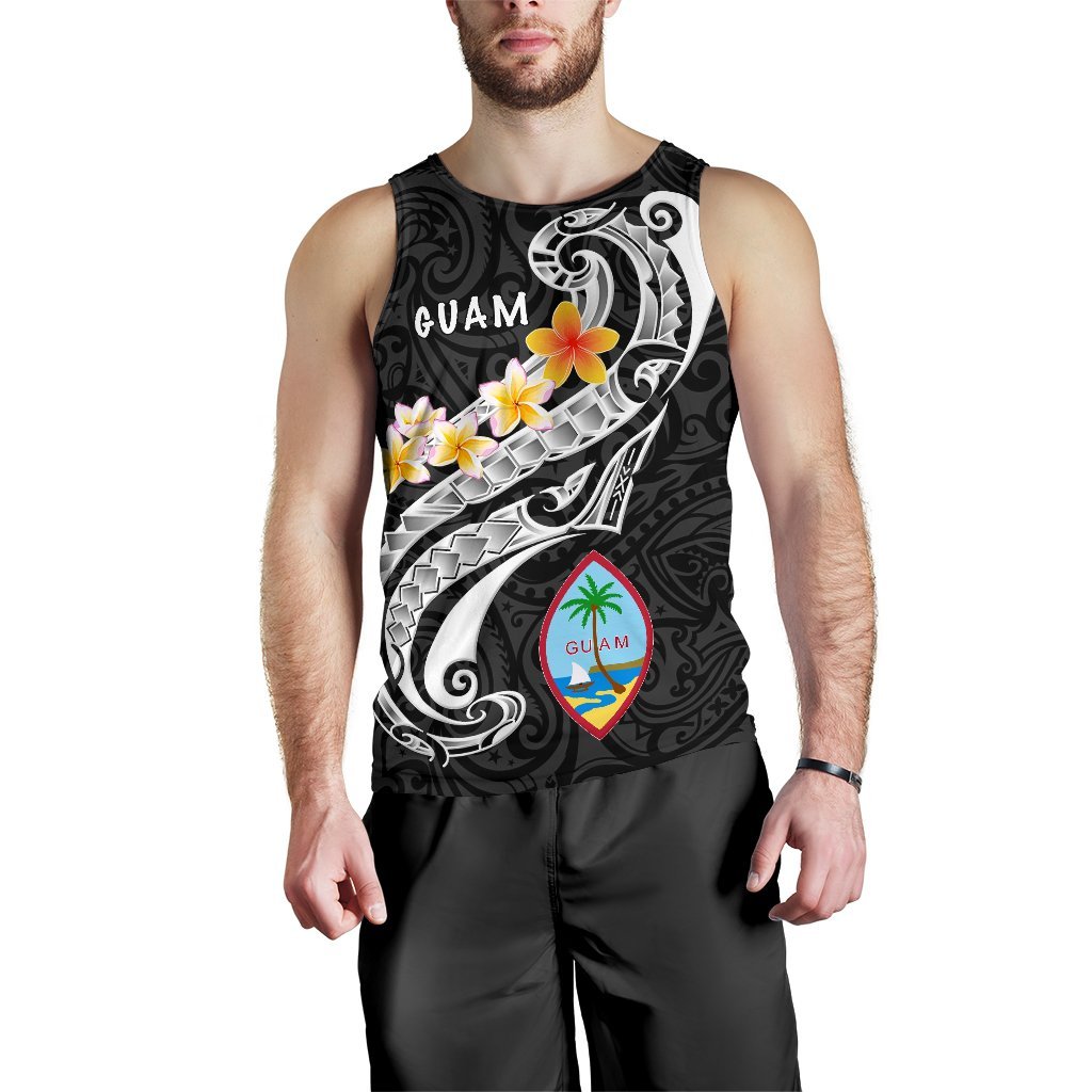 Guam Men's Tank Top - Guam Seal Polynesian Patterns Plumeria (Black) - Polynesian Pride