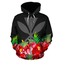Polynesian Hawaii Zip Hoodie Black Hibiscus - Polynesian Pride