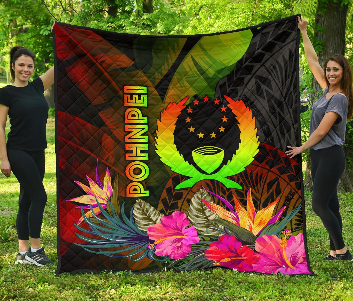 Pohnpei Polynesian Premium Quilt - Hibiscus and Banana Leaves - Polynesian Pride