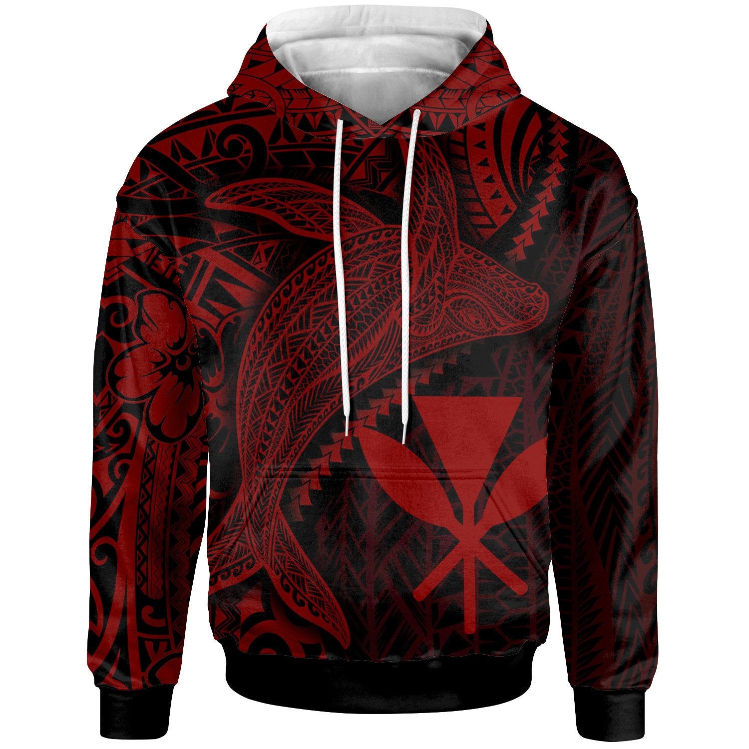 Hawaii Kanaka Maoli Hoodie Humpback Whale & Coat of Arms Red Unisex Red - Polynesian Pride