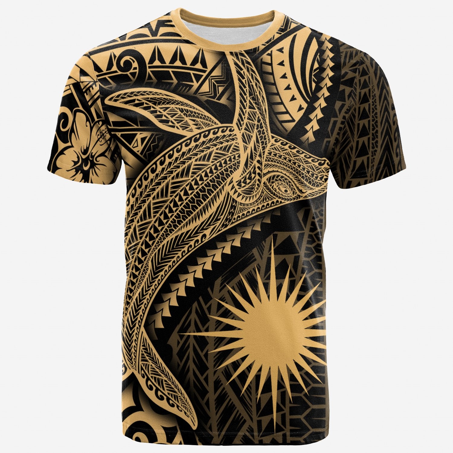 Marshall Islands T Shirt Humpback Whale & Coat of Arms Gold Unisex Art - Polynesian Pride