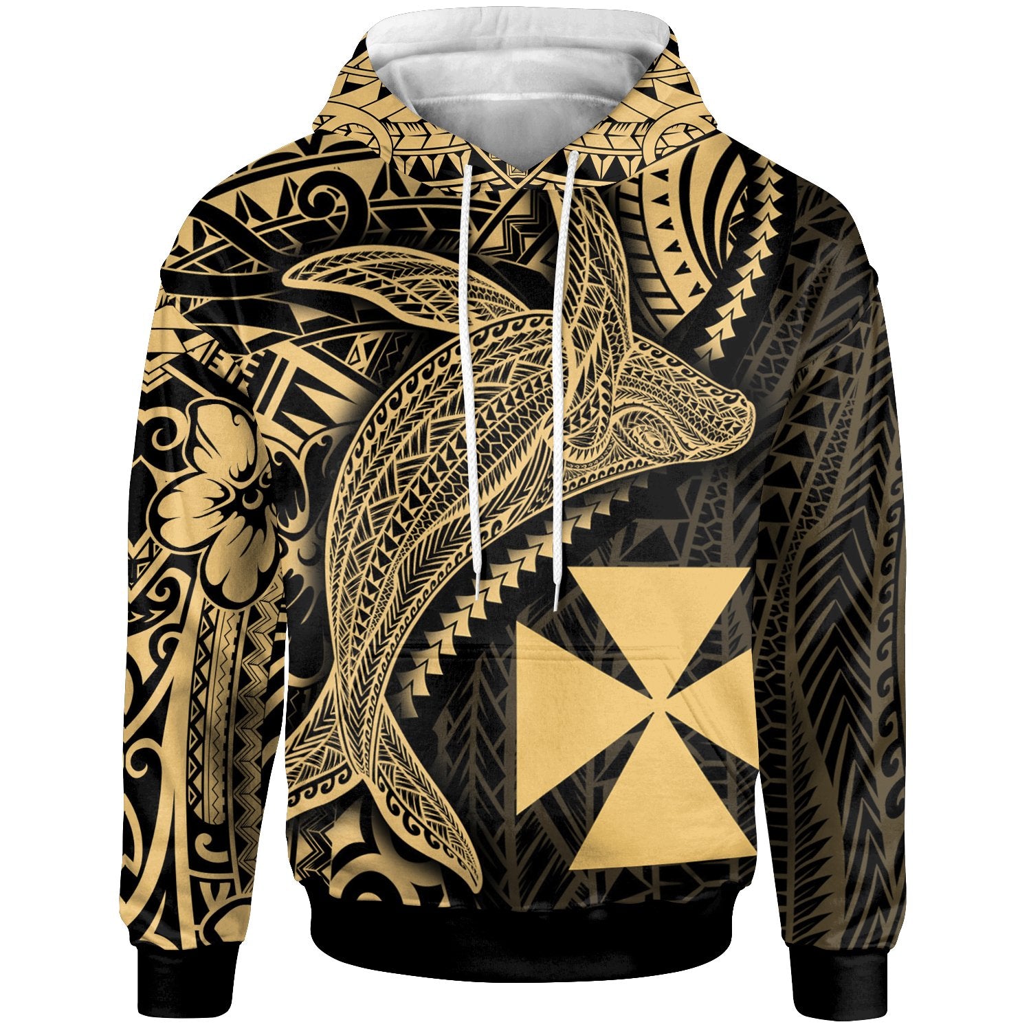 Wallis and Futuna Hoodie Humpback Whale & Coat of Arms Gold Unisex Gold - Polynesian Pride