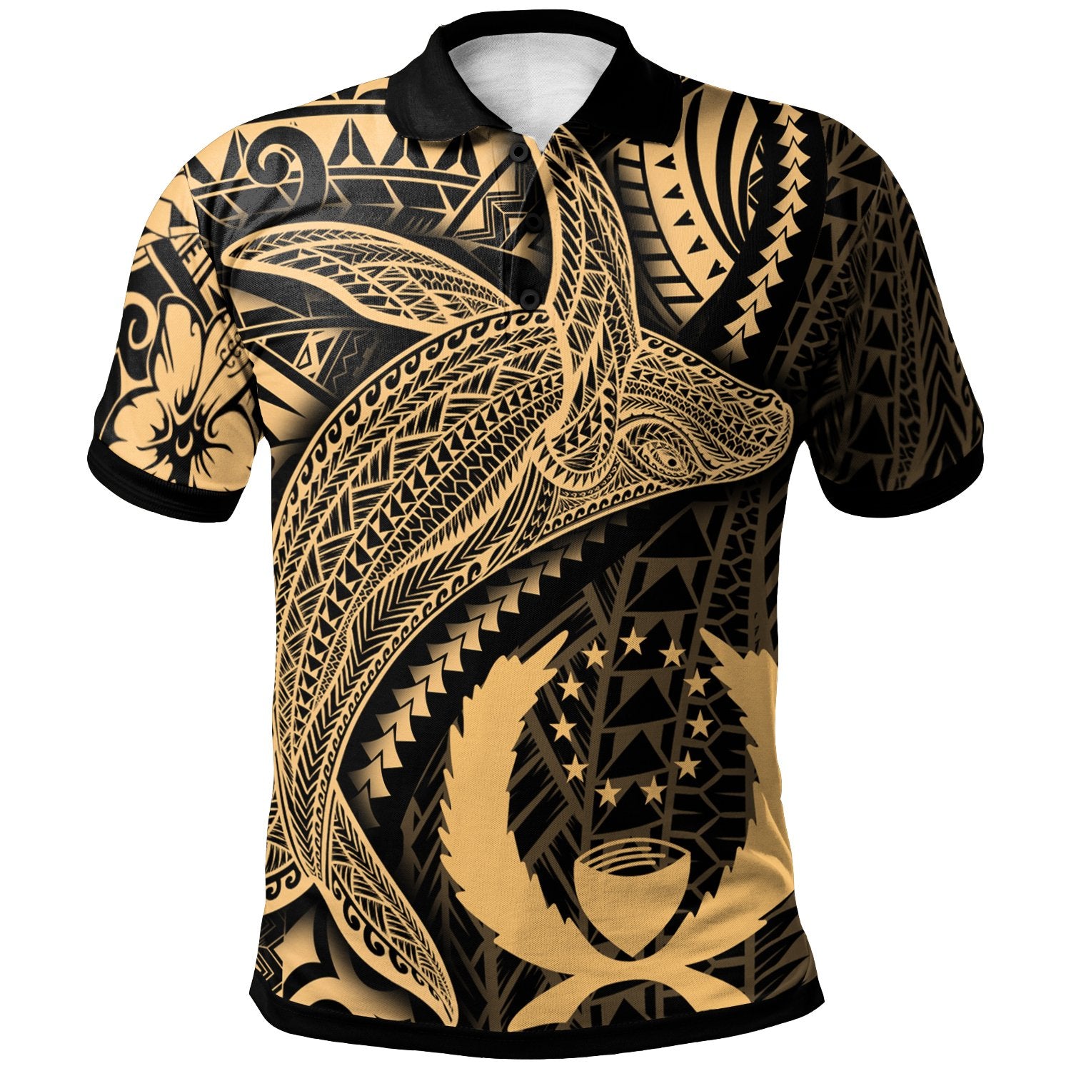 Pohnpei Polo Shirt Humpback Whale and Coat of Arms Gold Unisex Gold - Polynesian Pride