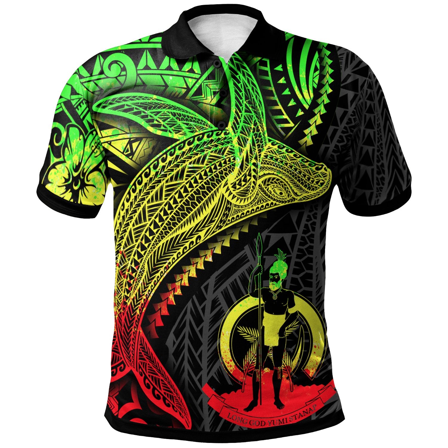 Vanuatu Polo Shirt Humpback Whale and Coat of Arms Reggae Unisex Reggae - Polynesian Pride