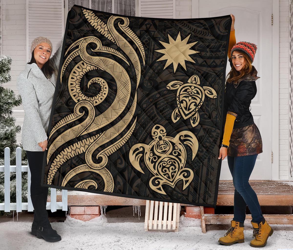 Nauru Premium Quilt - Gold Tentacle Turtle - Polynesian Pride