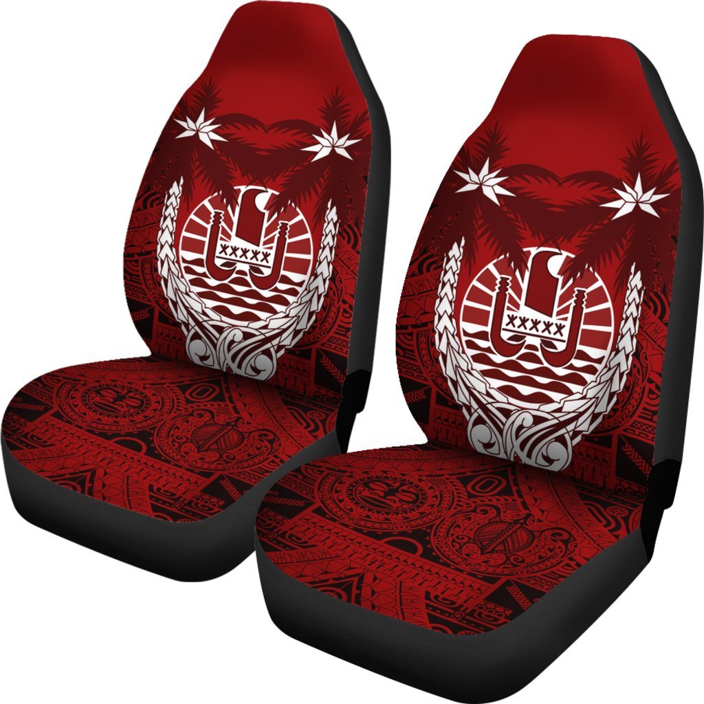 Tahiti Car Seat Covers - Tahiti Flag Coconut Tree - A02 Universal Fit Red - Polynesian Pride