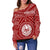 Tahiti Personalised Women's Off Shoulder Sweater - Tahiti Seal In Polynesian Tattoo Style (Red) - Polynesian Pride