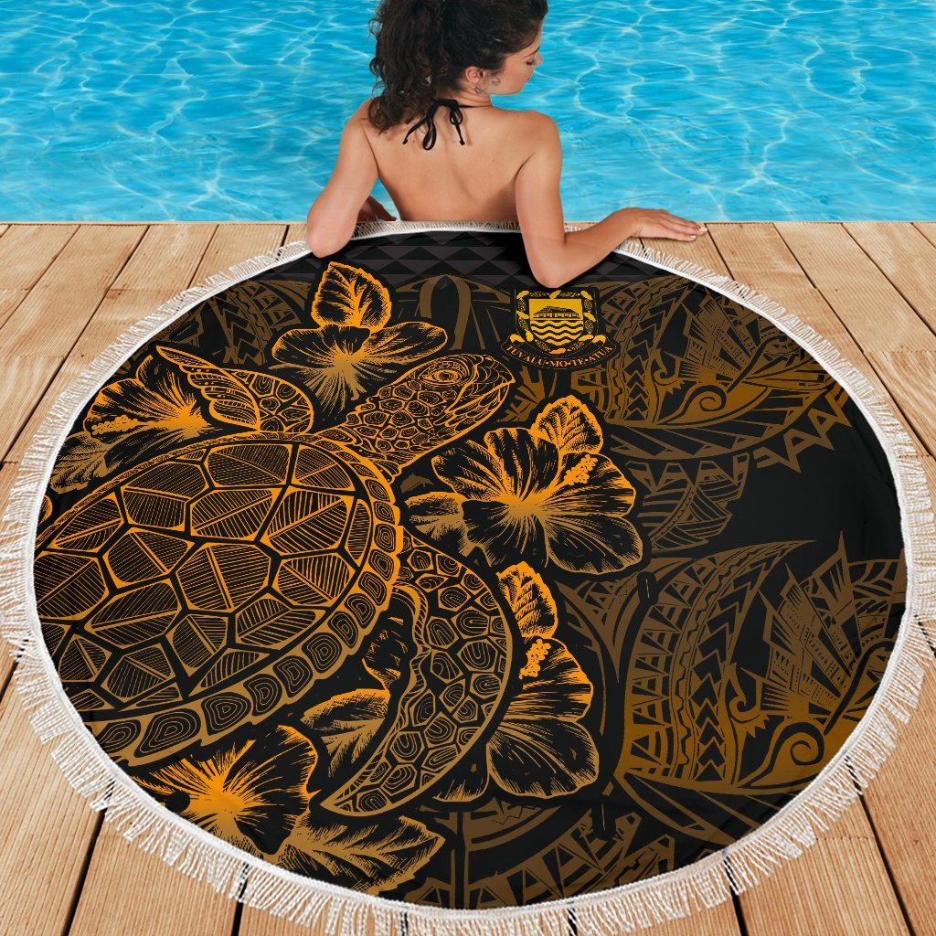 Tuvalu Polynesia Beach Blanket Turtle Hibiscus Gold - Polynesian Pride
