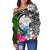 Marshall Islands Off Shoulder Sweater - Turtle Plumeria Banana Leaf Crest - Polynesian Pride