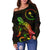 Chuuk Polynesian Women's Off Shoulder Sweater - Turtle With Blooming Hibiscus Reggae - Polynesian Pride