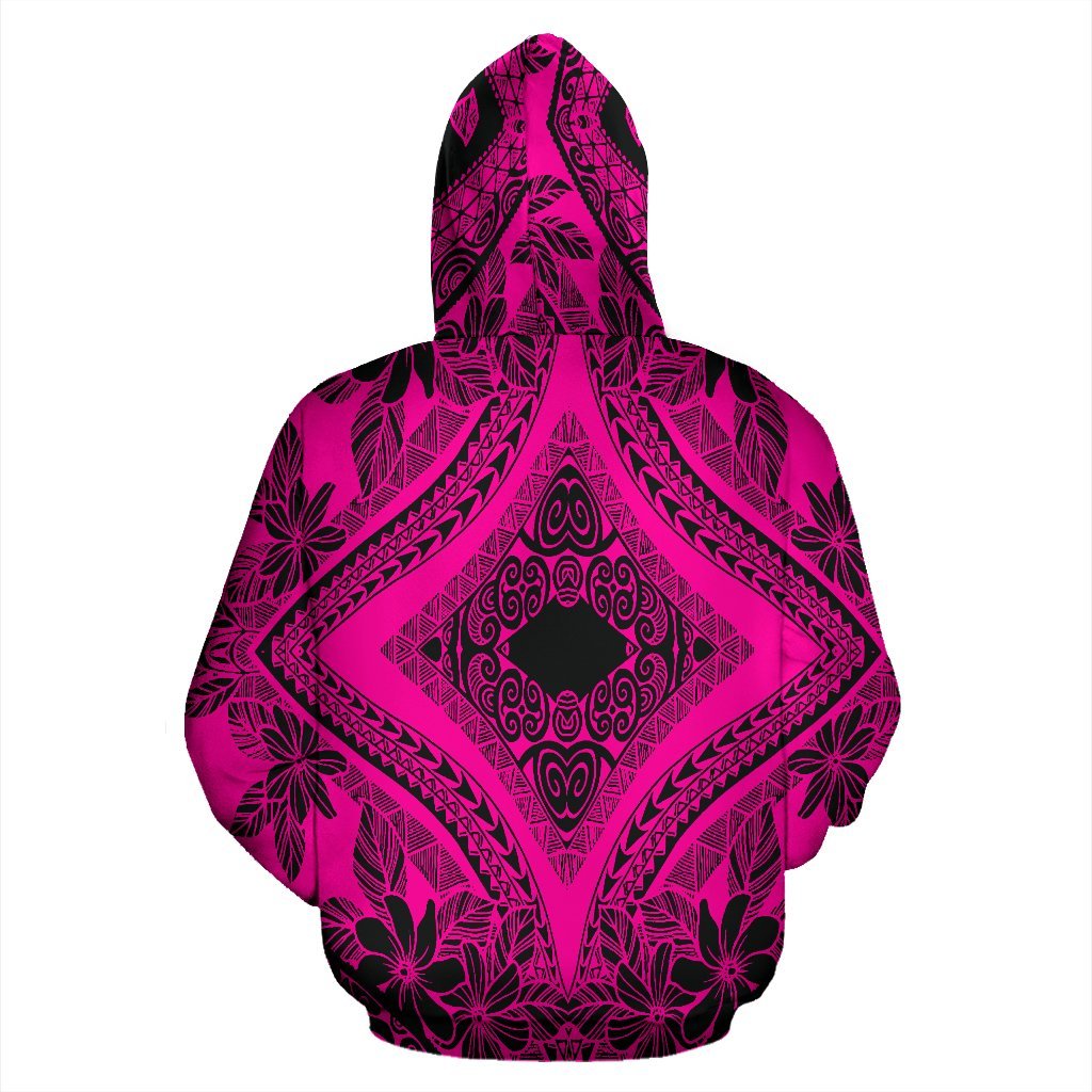 Hawaii Hoodie Polynesian Plumeria Mix Pink Black Pullover - Polynesian Pride