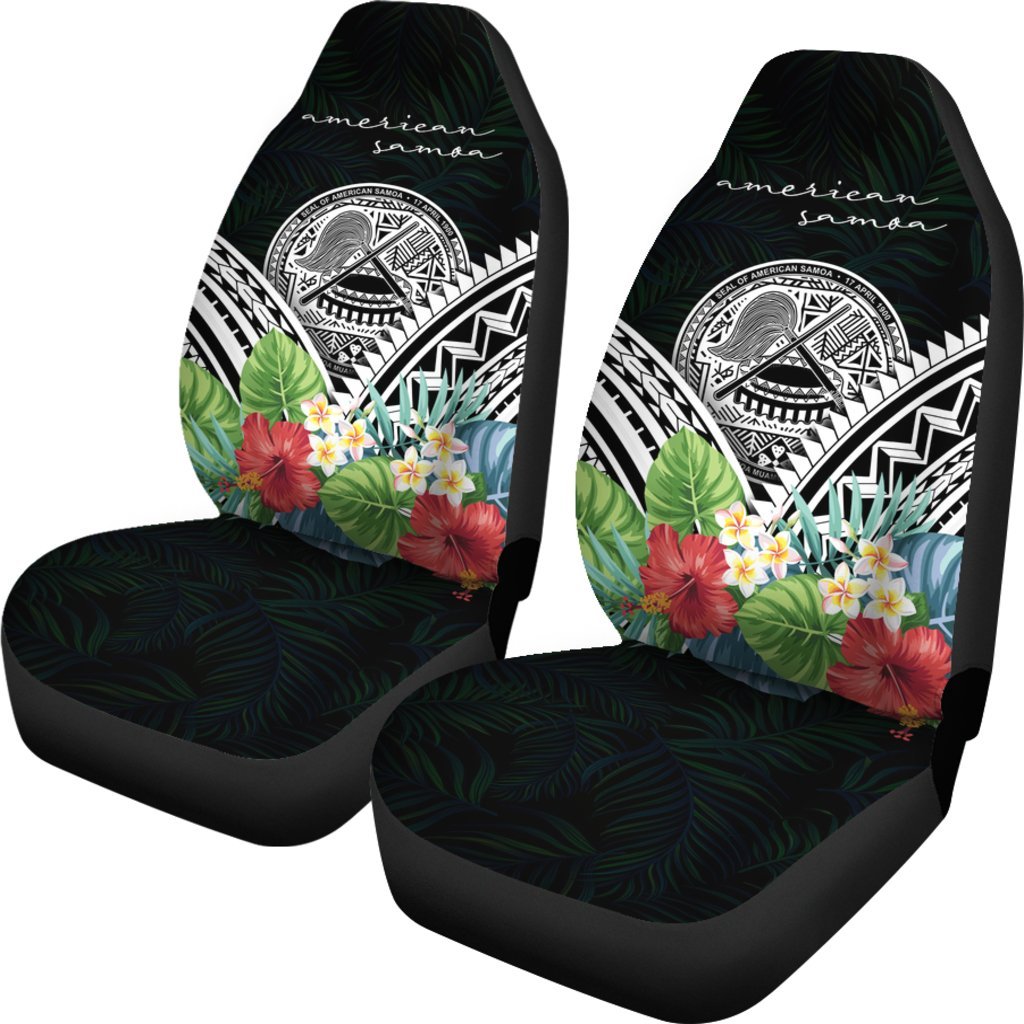 American Samoa Car Seat Covers - American Samoa Coat of Arms & Polynesian Tropical Flowers White - Polynesian Pride