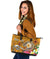 Samoa Custom Personalised Large Leather Tote Bag - Turtle Plumeria (Gold) - Polynesian Pride