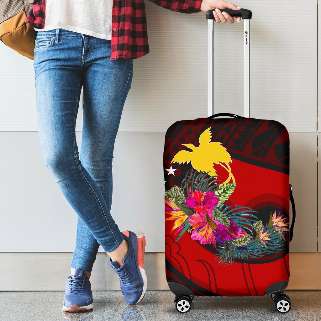 Papua New Guinea Luggage Covers - Polynesian Hook And Hibiscus (Red) Raggae - Polynesian Pride