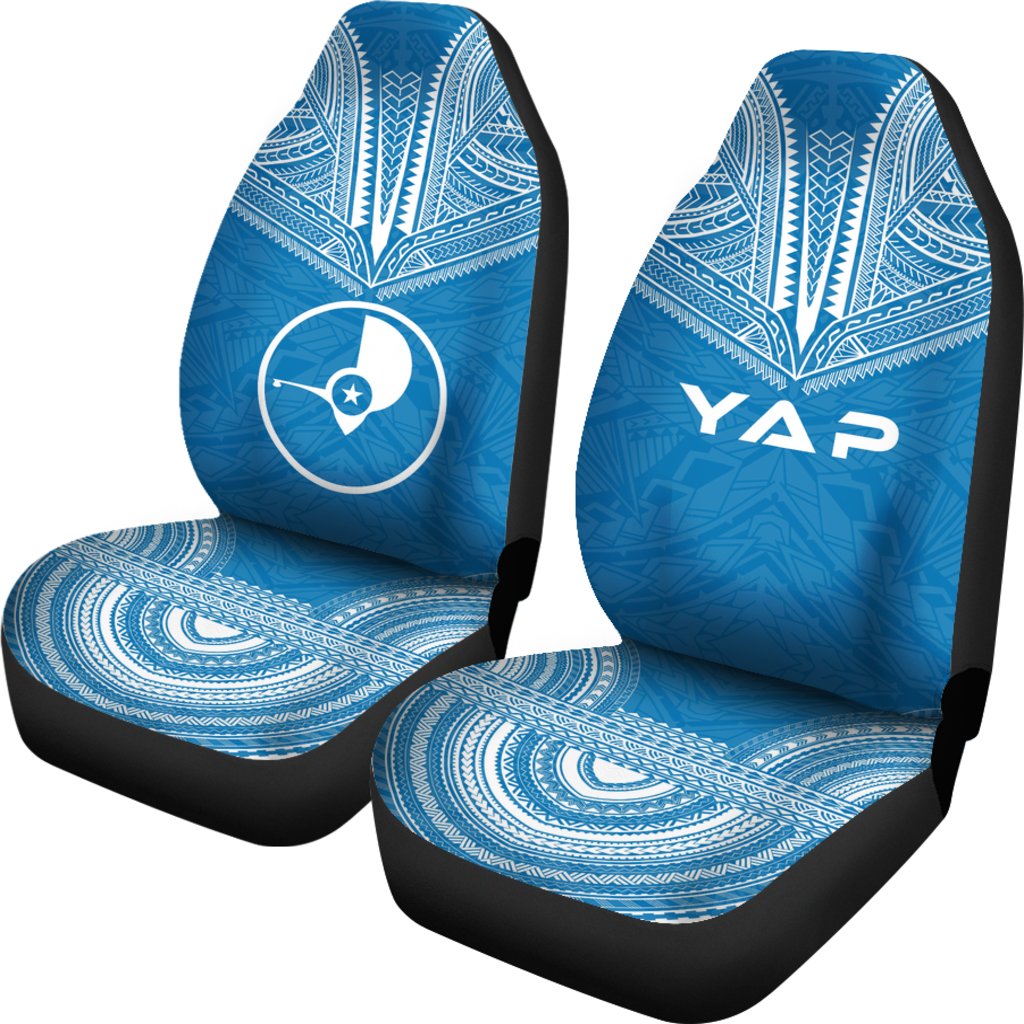Yap Car Seat Cover - Yap Flag Polynesian Chief Tattoo Blue Version - Polynesian Pride