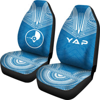 Yap Car Seat Cover - Yap Flag Polynesian Chief Tattoo Blue Version - Polynesian Pride