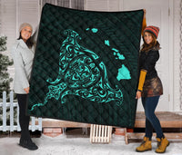 Rays Hawaii Map Polynesian Premium Quilt - Turquoise - Polynesian Pride