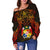 Tonga Polynesian Women's Off Shoulder Sweater - Red Manta Ray - Polynesian Pride