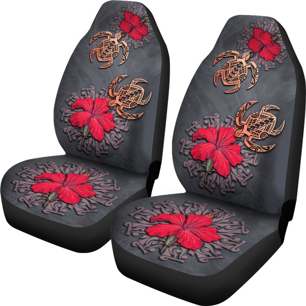 Hawaii Turtle Hibiscus Polynesian Car Set Cover - Khoi Style - AH Universal Fit Gray - Polynesian Pride