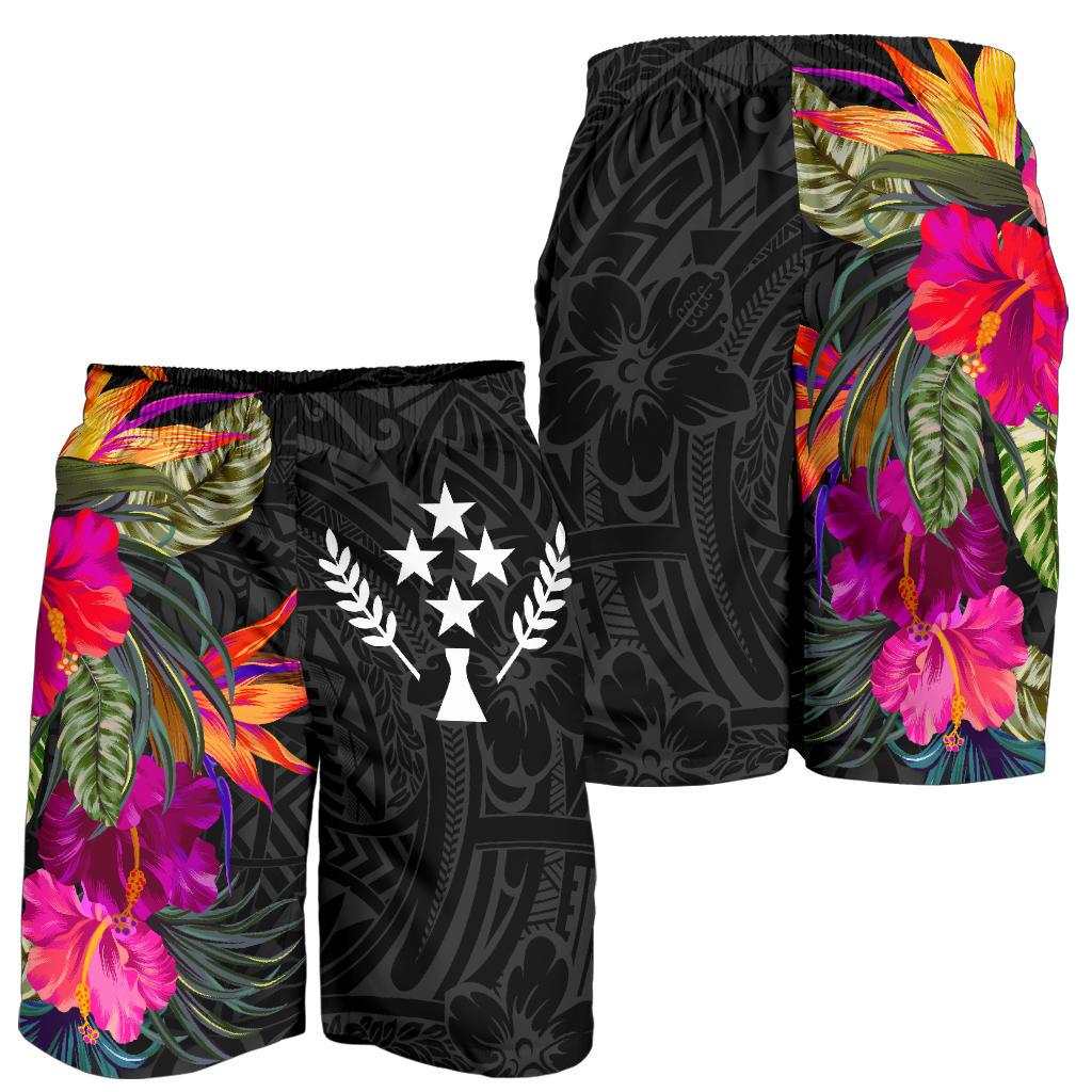 Kosrae All Over Print Men's Shorts - Polynesian Hibiscus Pattern Black - Polynesian Pride