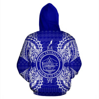Palau Polynesian All Over Zip up Hoodie Map Blue - Polynesian Pride