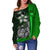 Samoa Polynesian Women Off Shoulder Sweater Green - Turtle With Hook - Polynesian Pride