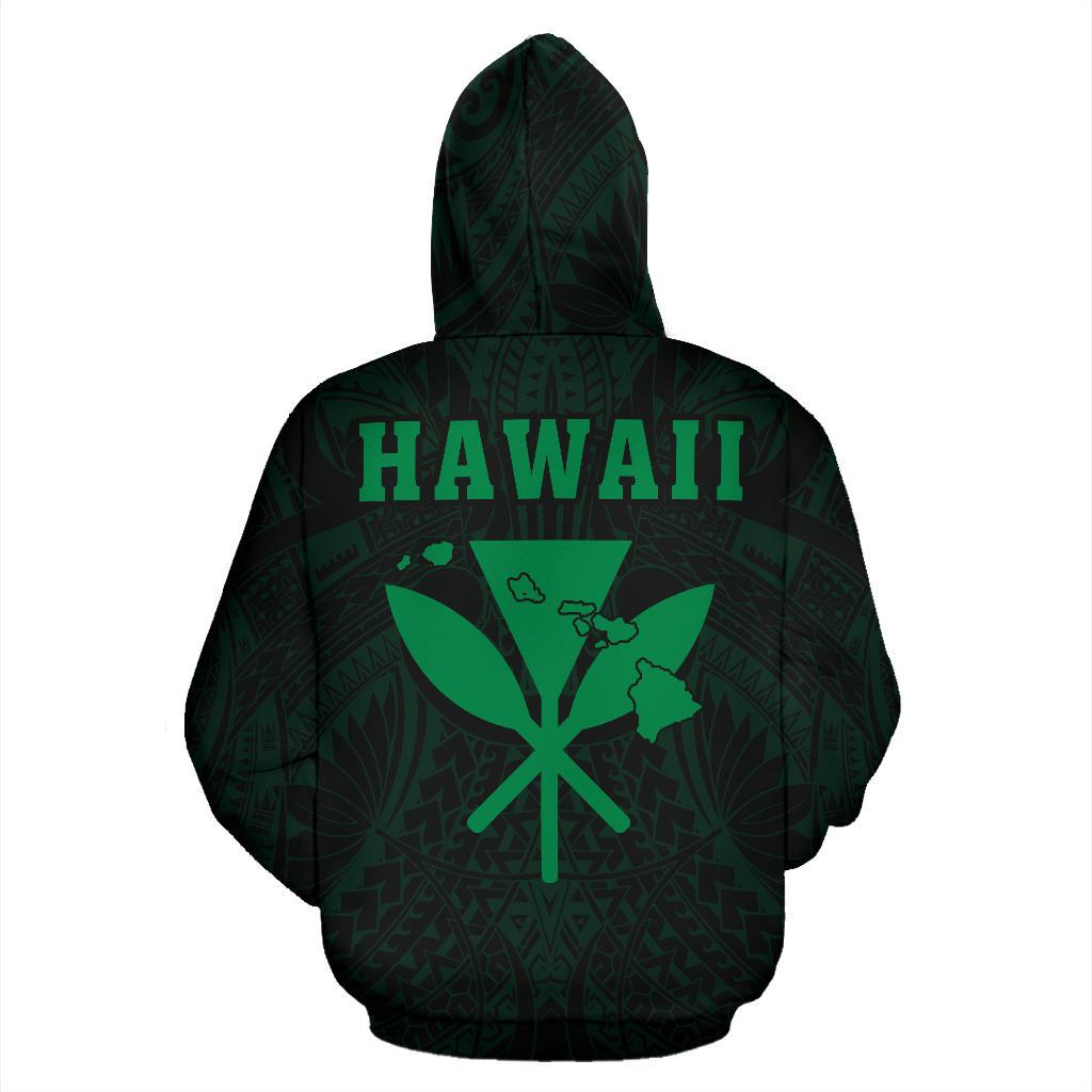 Polynesian Fish Hook Kanaka Map of Hawaii Hoodie Green - Polynesian Pride