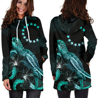 Cook Islands Polynesian Hoodie Dress - Turtle With Blooming Hibiscus Turquoise - Polynesian Pride