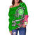 American Samoa Polynesian Women's Off Shoulder Sweater - Turtle Plumeria (Green) - Polynesian Pride