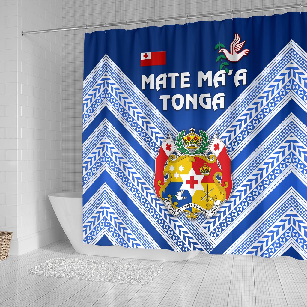 Mate Ma'a Tonga Rugby Shower Curtain Polynesian Creative Style - Blue - Polynesian Pride