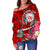 Hawaii Polynesian Women's Off Shoulder Sweater - Hawaii Seal With Turtle Plumeria (Red) - Polynesian Pride