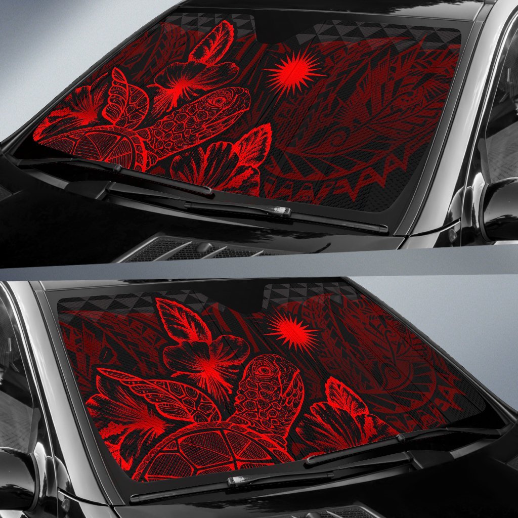 Marshall Islands Auto Sun Shades Turtle Hibiscus Red Auto Sun Shade Universal Fit Red - Polynesian Pride