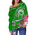 Samoa Custom Personalised Women's Off Shoulder Sweater - Turtle Plumeria (Green) - Polynesian Pride