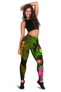 Samoa Polynesian Women's Leggings - Hibiscus and Banana Leaves - Polynesian Pride