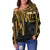 Tahiti Personalised Women's Off Shoulder Sweater - Tahiti Seal In Heartbeat Patterns Style (Gold) - Polynesian Pride