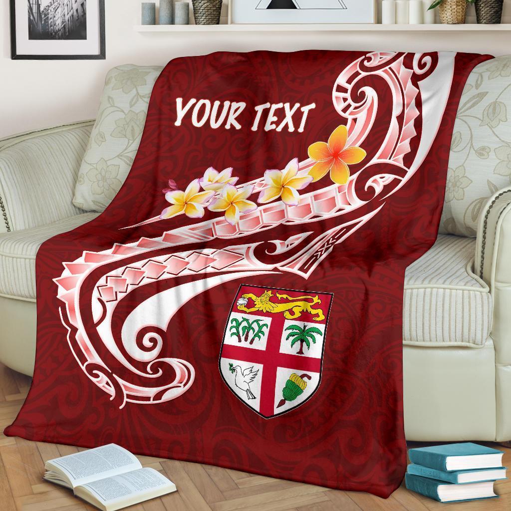 Fiji Custom Personalised Premium Blanket - Fiji Seal Polynesian Patterns Plumeria (Red) White - Polynesian Pride