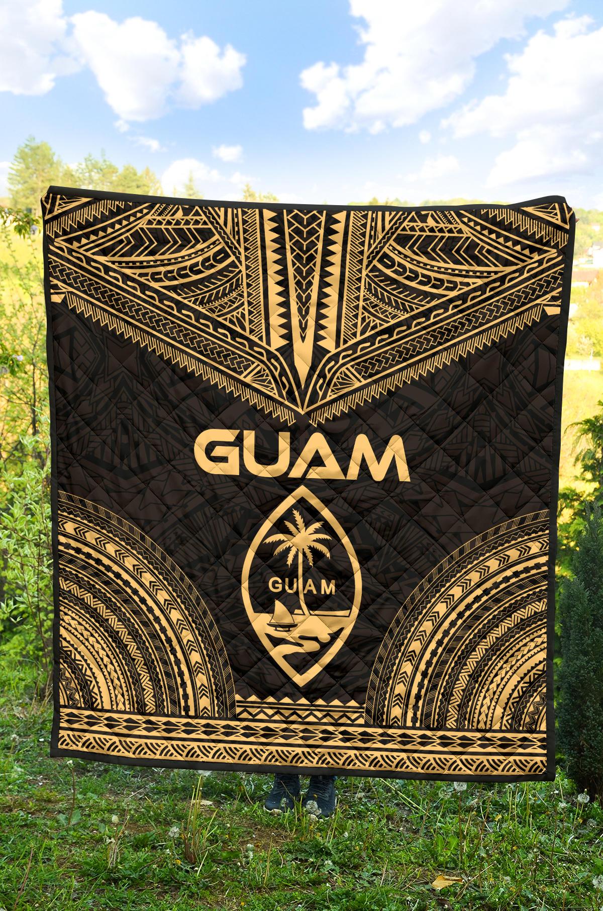 Guam Premium Quilt - Guam Coat Of Arms Polynesian Chief Gold Version - Polynesian Pride