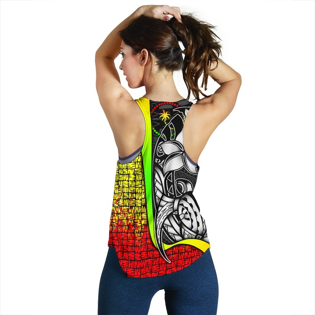 Chuuk Micronesia Women's Racerback Tank Reggae - Turtle With Hook - Polynesian Pride