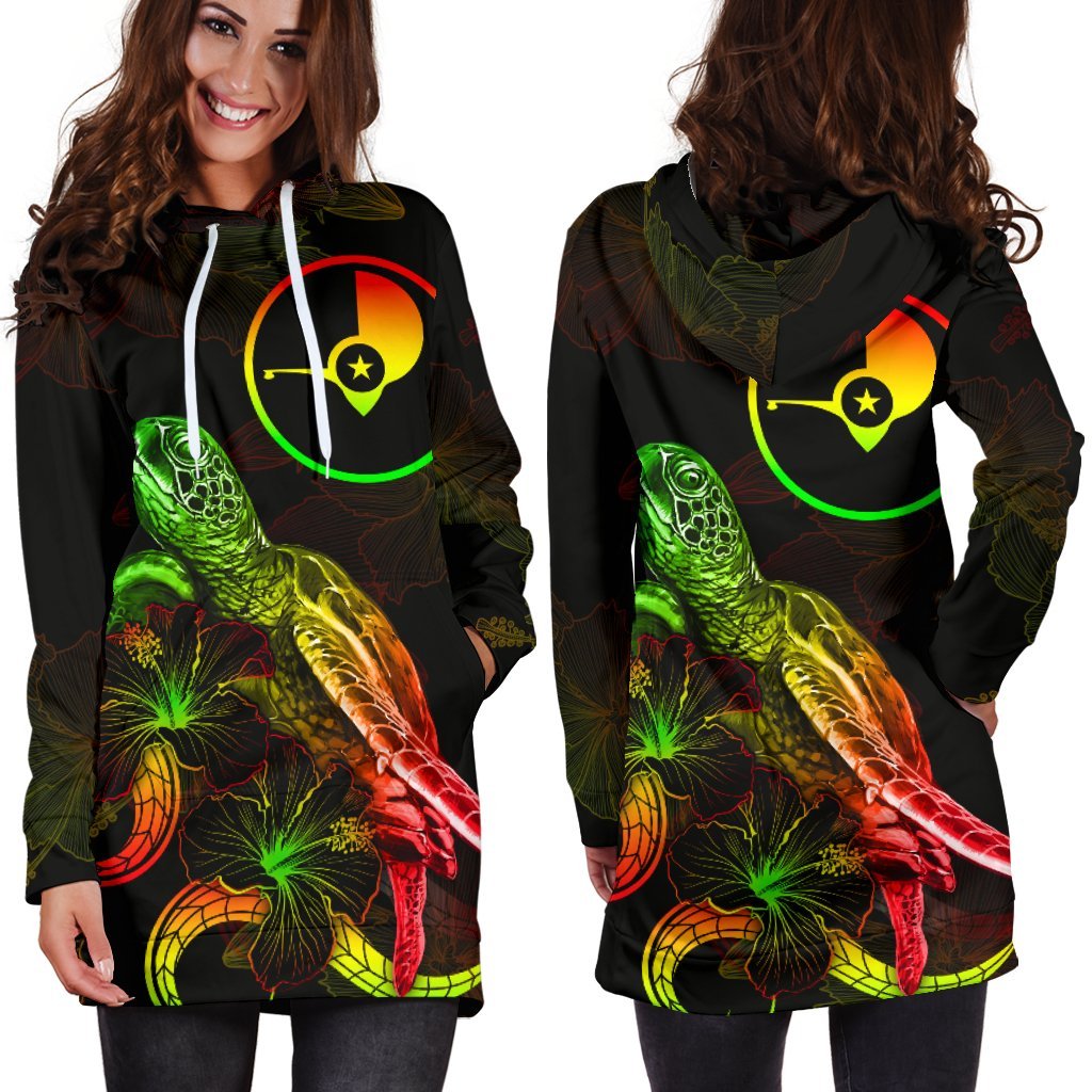 Yap Polynesian Hoodie Dress - Turtle With Blooming Hibiscus Reggae - Polynesian Pride