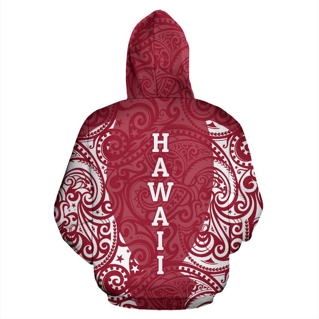 Hawaii Hoodie Hibiscus Polynesian Tattoo Red - Polynesian Pride
