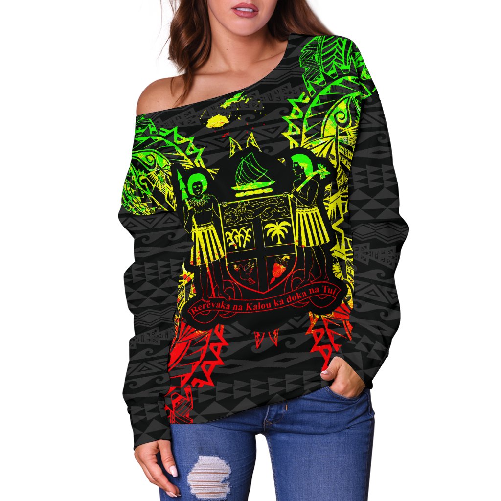 Fiji Polynesian Shoulder Sweater Map Reggae - Polynesian Pride