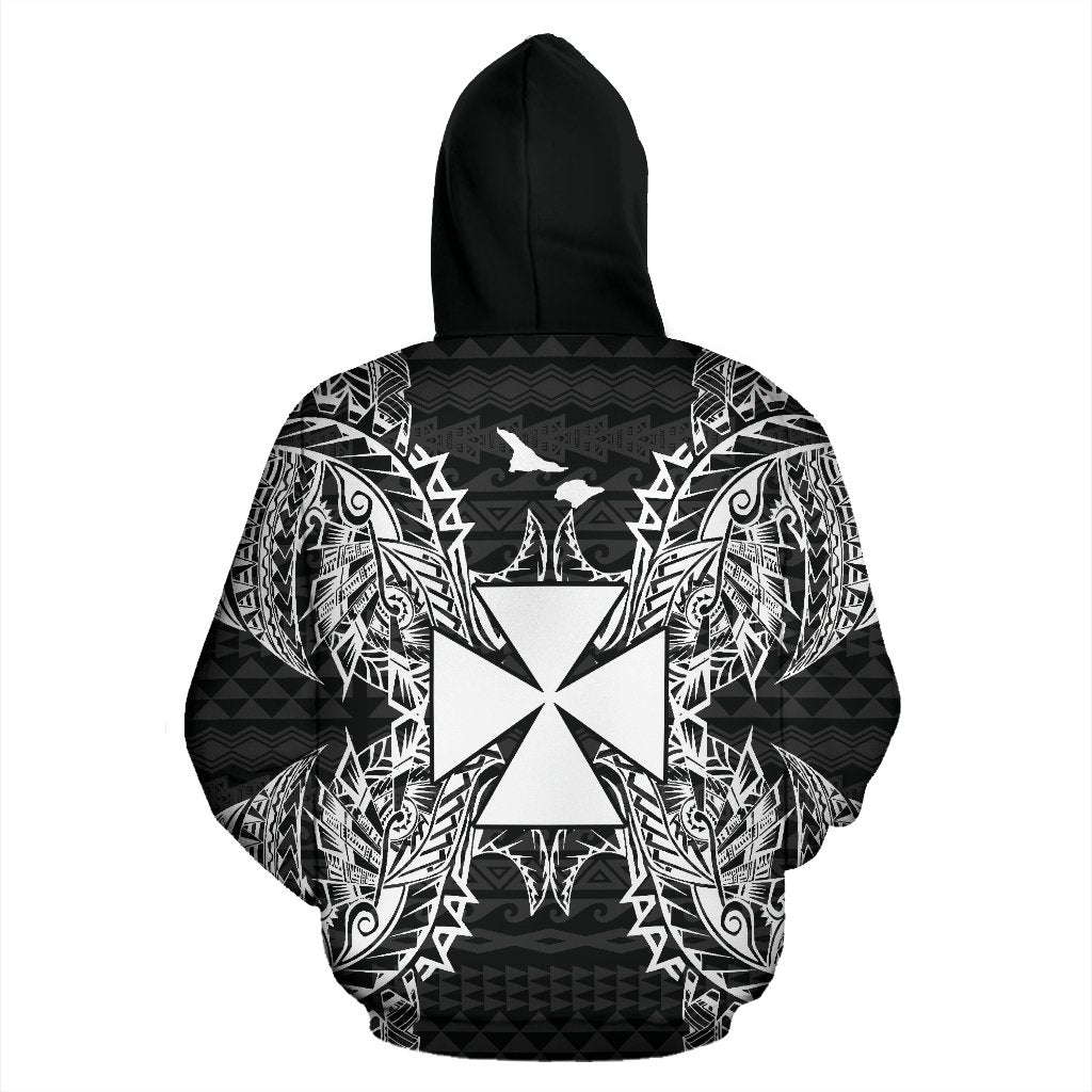 Wallis and Futuna Polynesian All Over Zip up Hoodie Map Black - Polynesian Pride