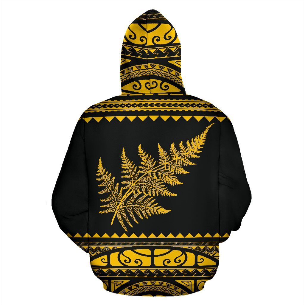New Zealand Maori Zip up Hoodie, Aotearoa Silver Fern Zipper Hoodie Yellow - Polynesian Pride