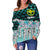 Hawaii Women's Off Shoulder Sweaters - Coconut Leaves Weave Pattern Blue - Polynesian Pride