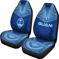 Guam Car Seat Cover - Guam Coat Of Arms Polynesian Chief Tattoo Blue Version - Polynesian Pride