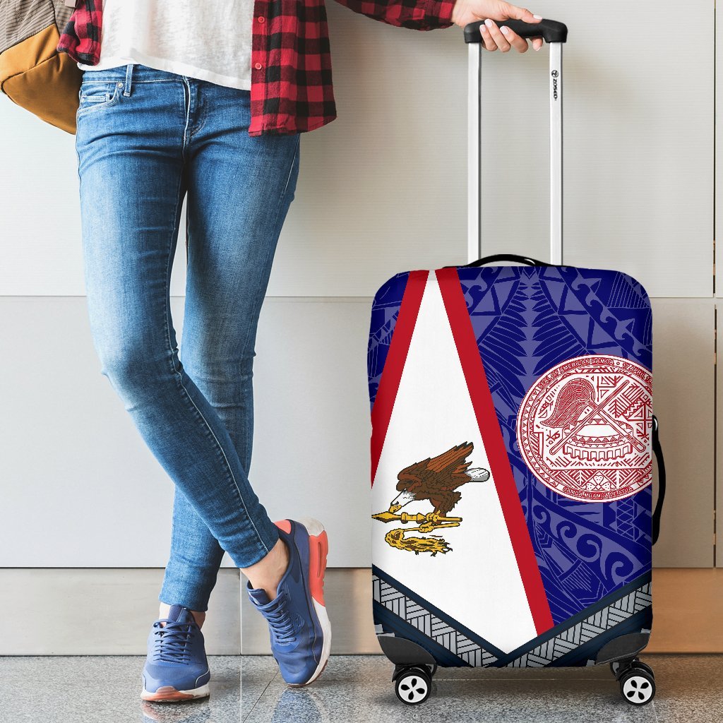 American Samoa Polynesian Luggage Cover - American Samoa Flag And Blue - Polynesian Pride