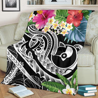 YAP Polynesian PREMIUM BLANKET - Summer Plumeria (Black) - Polynesian Pride